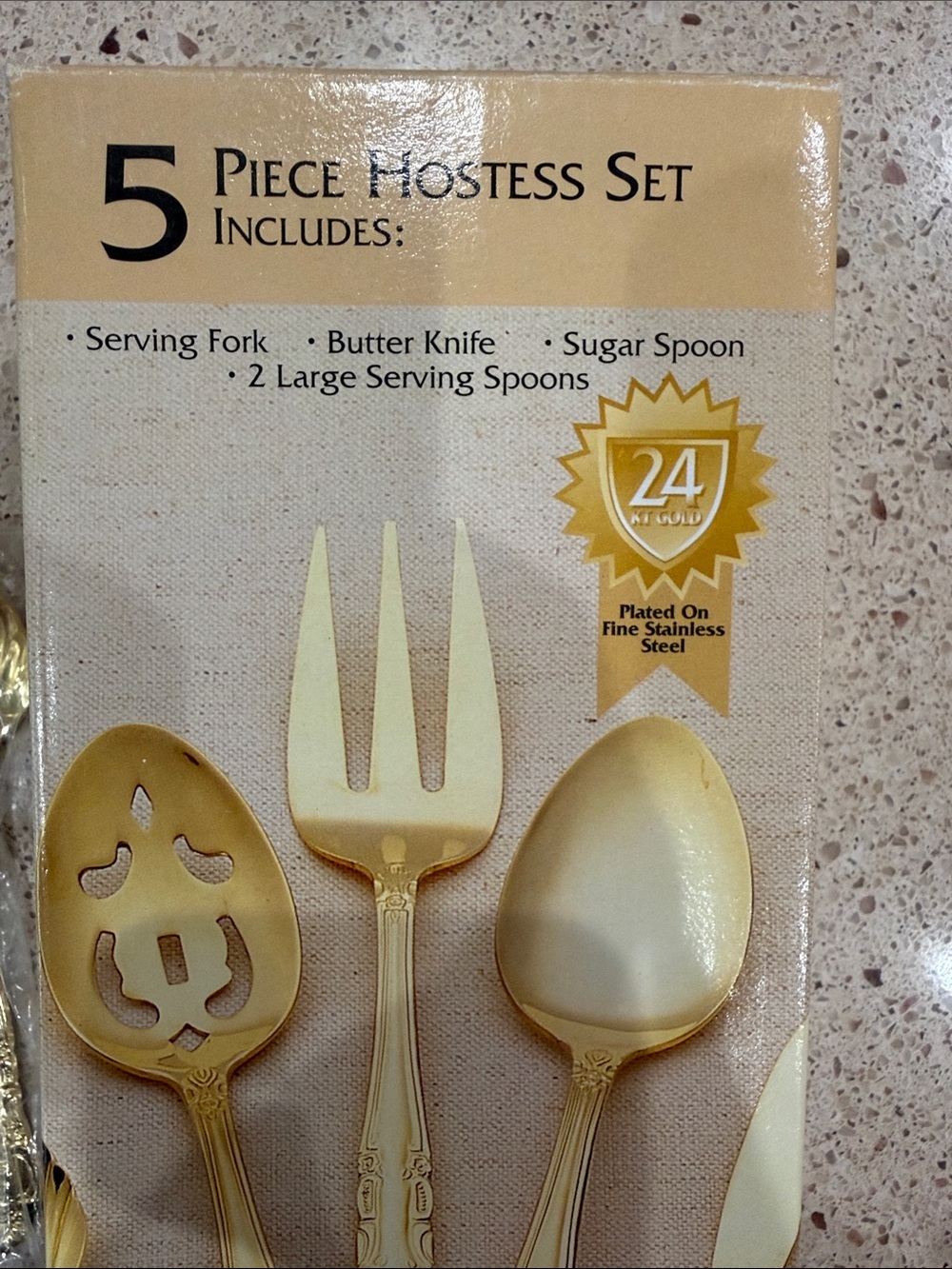 24KT Gold Plated on Fine  Stainless Steel.  Hampton Forge 5-Piece Hostess Set -